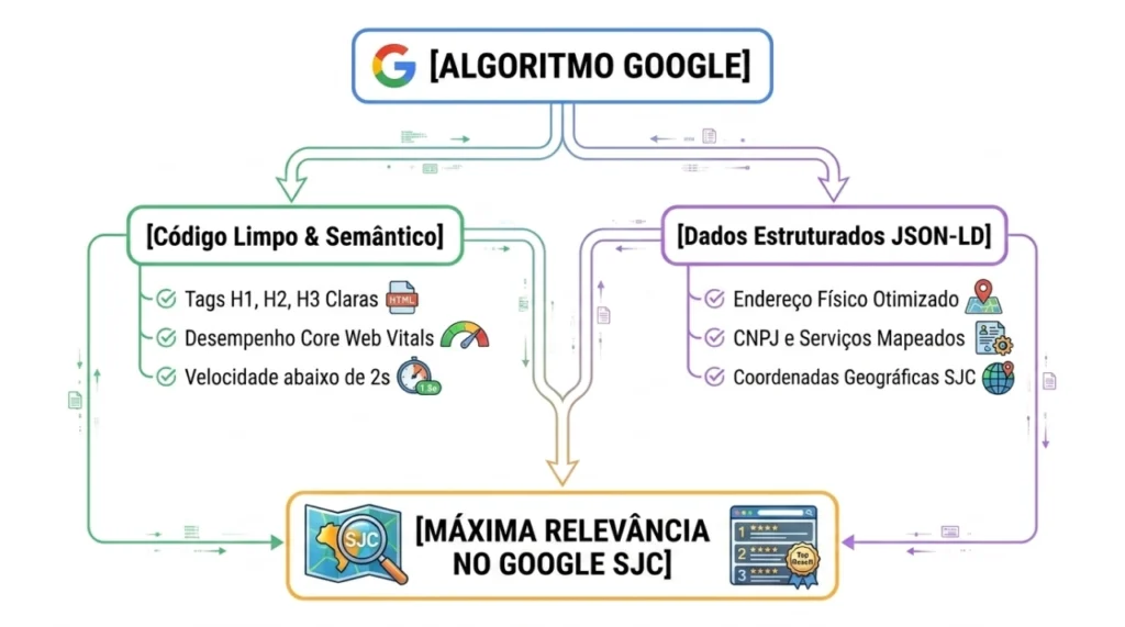 Mapa mental da relevância do google em SJC